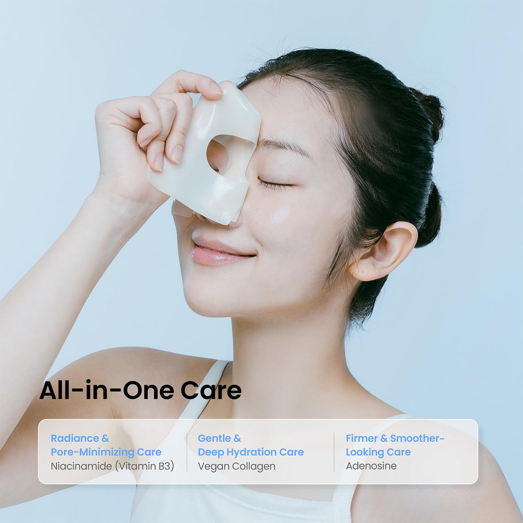 caraseoul Glowganic Pro Collagen Face Mask, Hydrogel Korean Face Mask with Niacinamide & Adenosin, Radiance Boost, Hydrating Overnight Sleep Mask, Vegan, Korean Skin Care [1.19oz (34g) x 4ea]