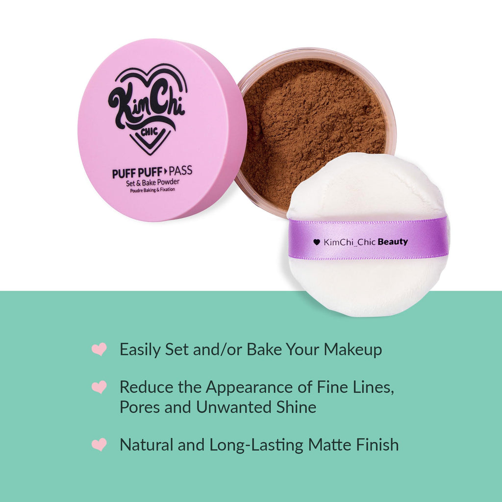 Kimchi Chic Beauty Puff Puff Pass Set and Bake Setting Powder for Makeup, Extra Fluffy Loose Face Powder Poof, Soft Natural Face Makeup for Uneven Skin Tone, 03 Translucent