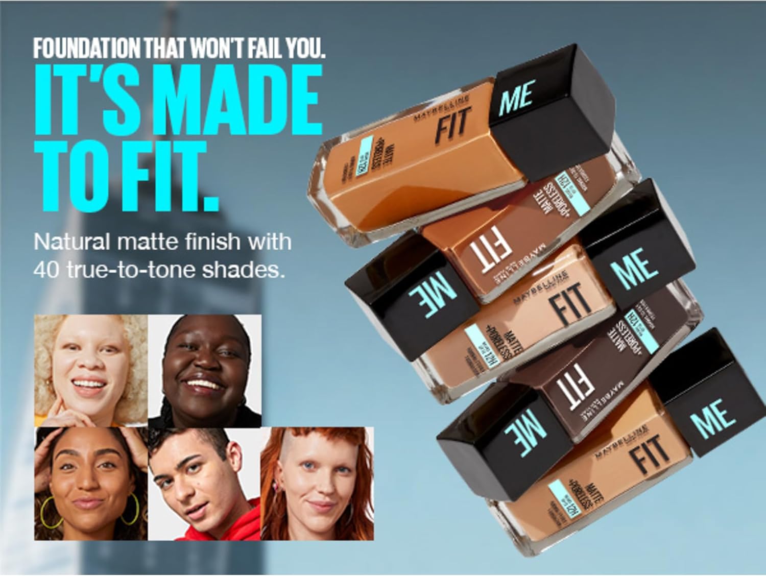 Maybelline New York Fit Me Matte + Poreless Foundation Makeup, Ultra-Lightweight Formula Controls Shine, for Normal to Oily Skin, Nude Beige, 125, 30 ml