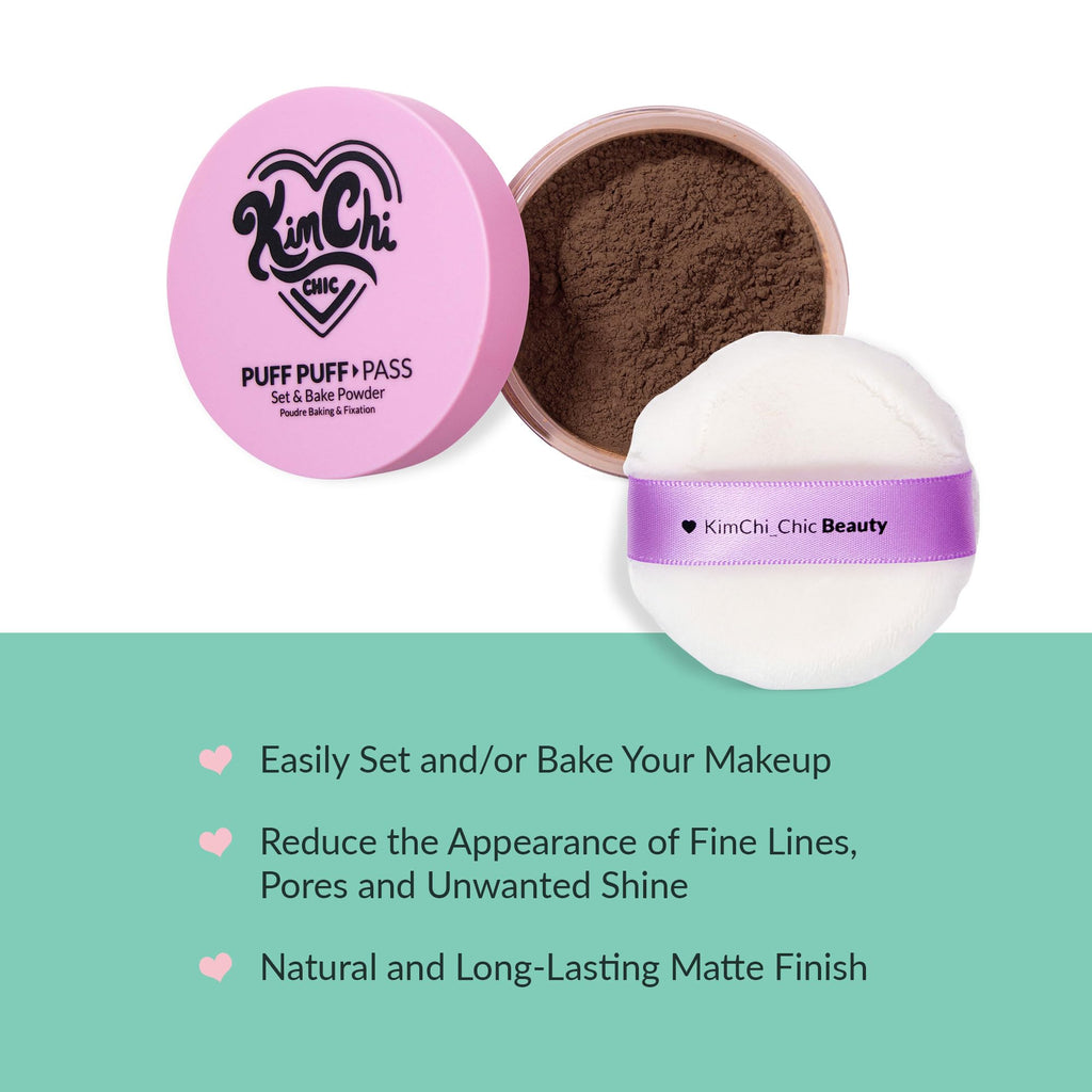 Kimchi Chic Beauty Puff Puff Pass Set and Bake Setting Powder for Makeup, Extra Fluffy Loose Face Powder Poof, Soft Natural Face Makeup for Uneven Skin Tone, 03 Translucent