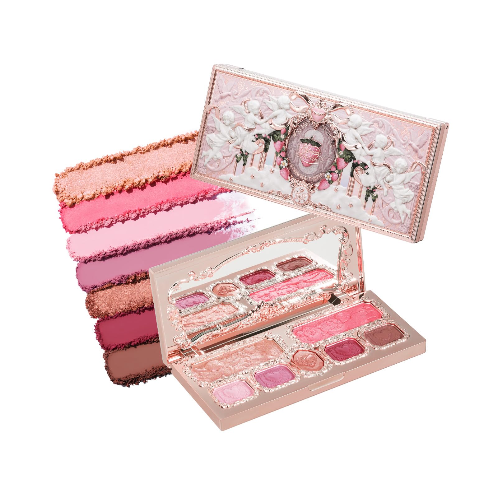Flower Knows Strawberry Cupid Makeup Palette. Eyeshadow, Blush, Highlighting & Contour All-in-One +2 Shimmer Neutral Shades