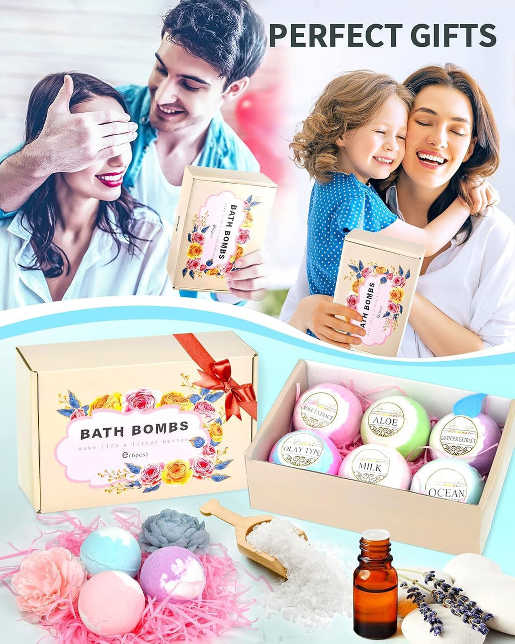 Light Up Bath Bombs with Surprise Inside,Natural Bath Bombs Gift Set 6 with Essential Oils,Magnesium Bath Bombs for Women Relaxing Spa Bath Skin Moisturize Gifts for Women