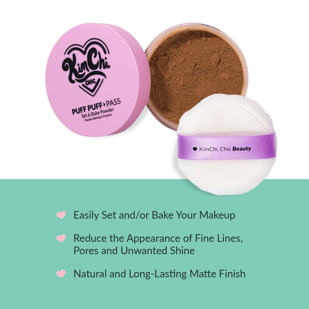 Kimchi Chic Beauty Puff Puff Pass Set and Bake Setting Powder for Makeup, Extra Fluffy Loose Face Powder Poof, Soft Natural Face Makeup for Uneven Skin Tone, 03 Translucent