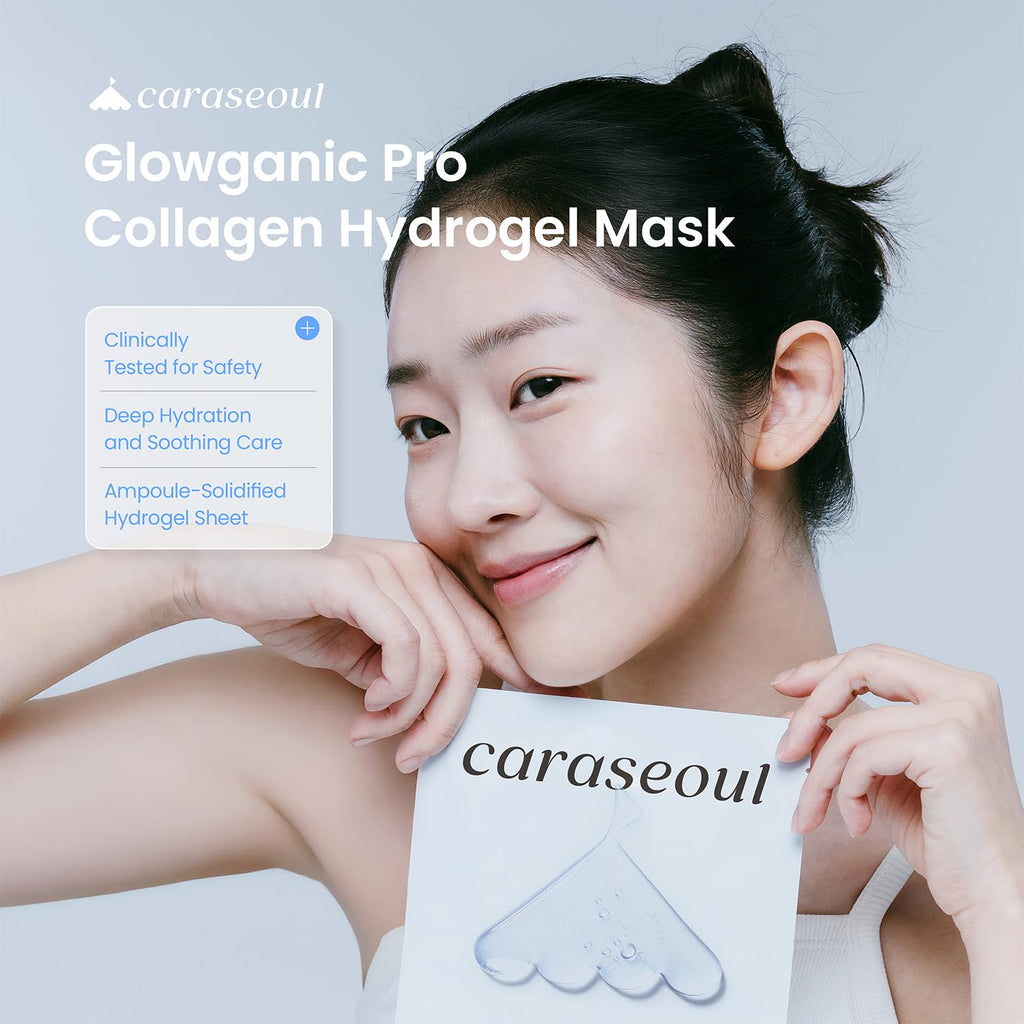 caraseoul Glowganic Pro Collagen Face Mask, Hydrogel Korean Face Mask with Niacinamide & Adenosin, Radiance Boost, Hydrating Overnight Sleep Mask, Vegan, Korean Skin Care [1.19oz (34g) x 4ea]