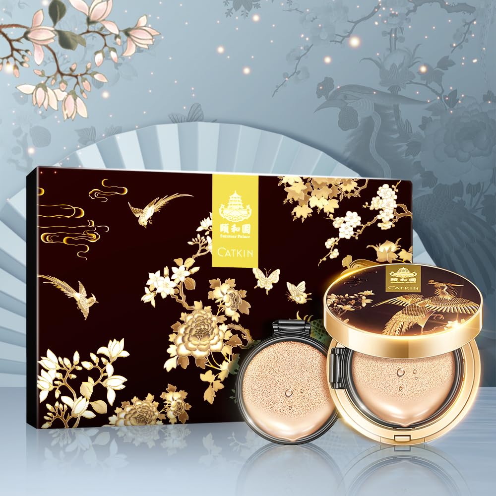 CATKIN Phoenix Cushion Foundation Buildable Coverage Anti-Aging Makeup, Sheer Finish, Refill Included, Natural Beige 0.46 Oz x 2 (Natural Coverage (Light Beige)