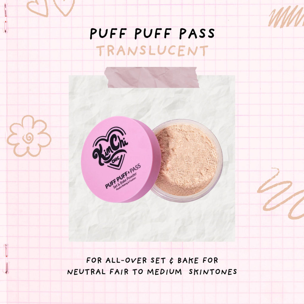 Kimchi Chic Beauty Puff Puff Pass Set and Bake Setting Powder for Makeup, Extra Fluffy Loose Face Powder Poof, Soft Natural Face Makeup for Uneven Skin Tone, 03 Translucent