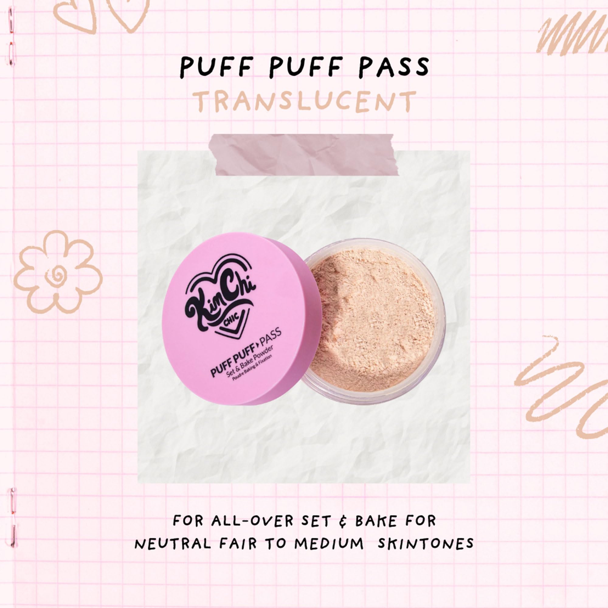 Kimchi Chic Beauty Puff Puff Pass Set and Bake Setting Powder for Makeup, Extra Fluffy Loose Face Powder Poof, Soft Natural Face Makeup for Uneven Skin Tone, 03 Translucent