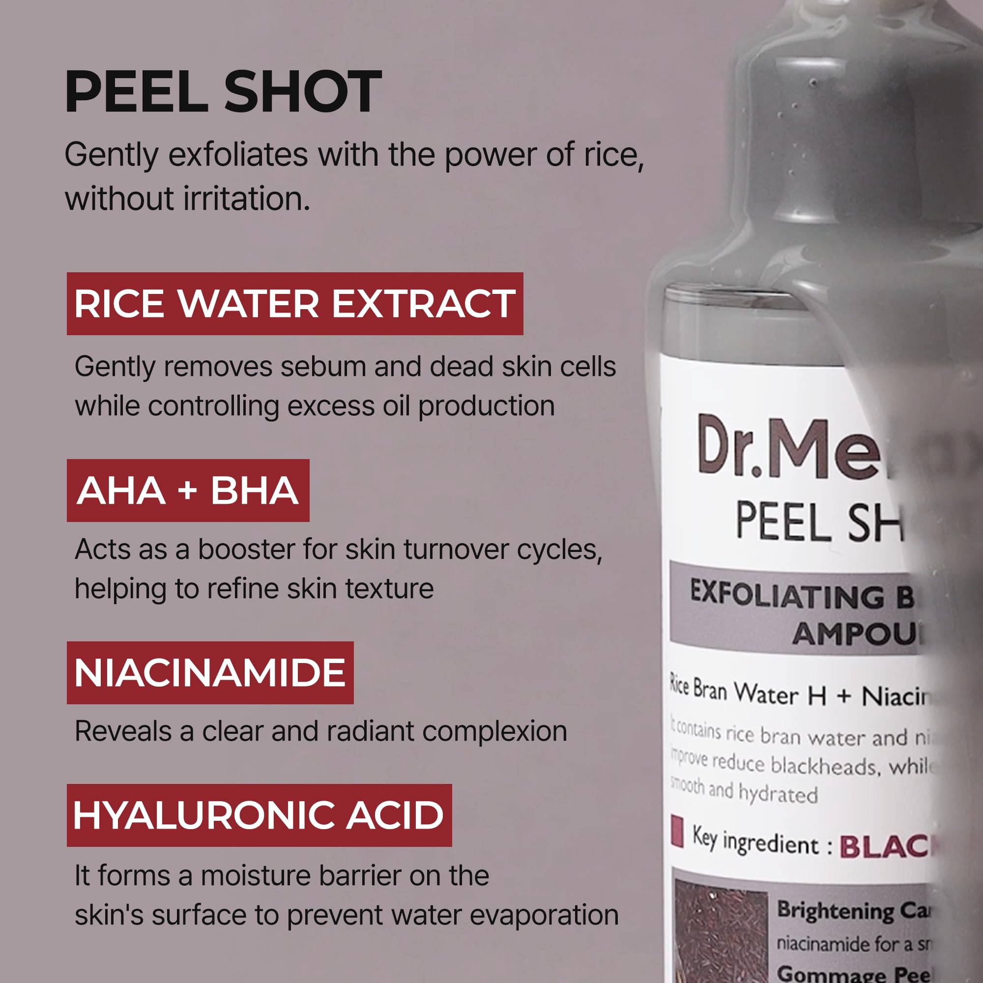 Dr.Melaxin Peel Shot Glow Rice Peeling Ampoule 80ml Daily Soft Exfoliating Face and Body Scrub Dead Skin Cells Blackhead Remover for All Skin Types korean skin care