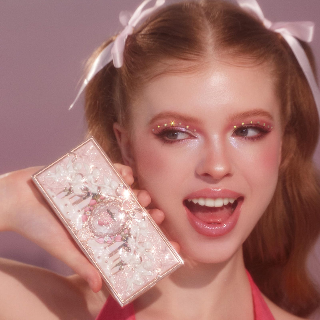 Flower Knows Strawberry Cupid Makeup Palette. Eyeshadow, Blush, Highlighting & Contour All-in-One +2 Shimmer Neutral Shades