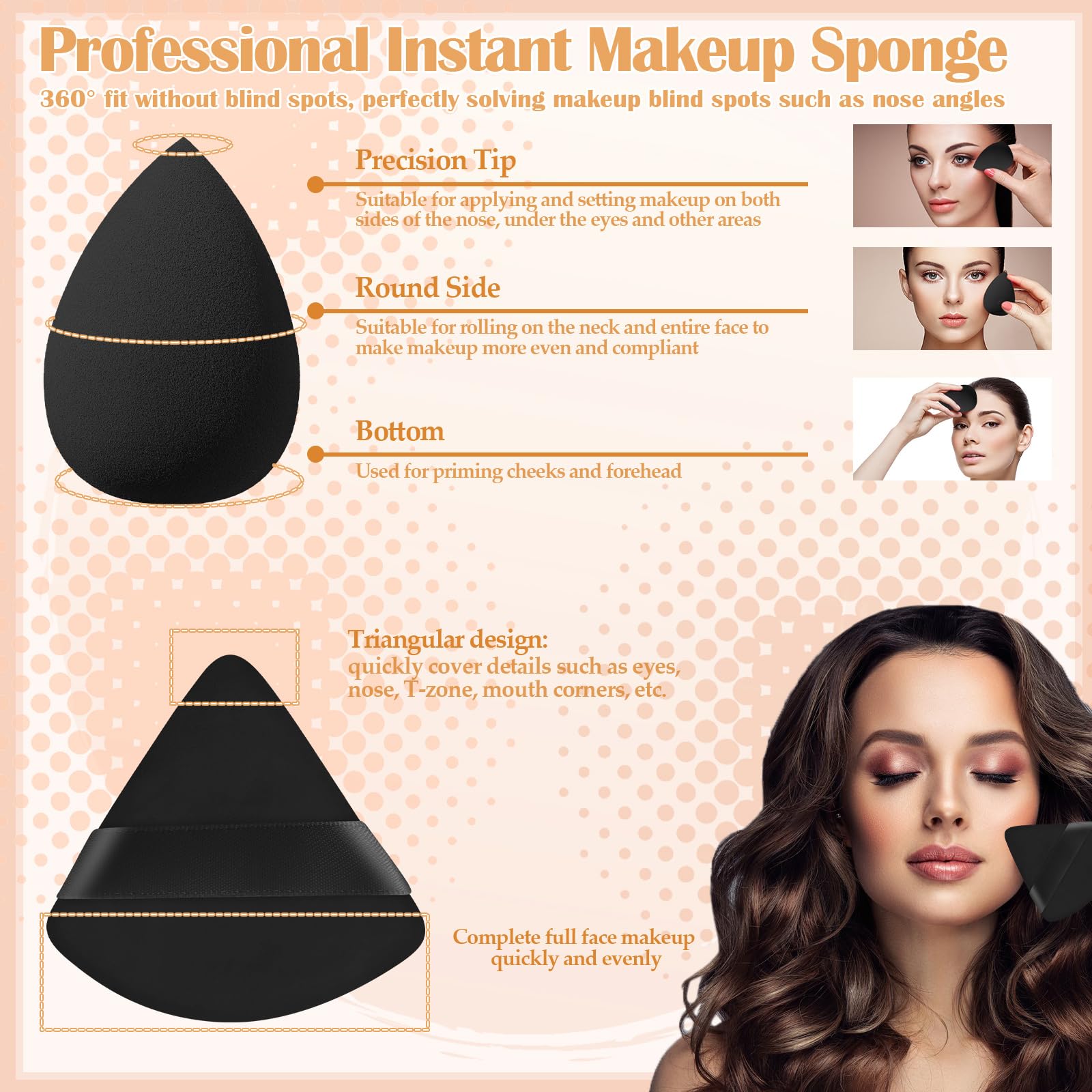 6Pcs Foundation Brush for Liquid Makeup,Liquid Foundation Brush with Makeup Sponge and Powder Puff for Foundation, Powder, Blush, and Concealer(Black)