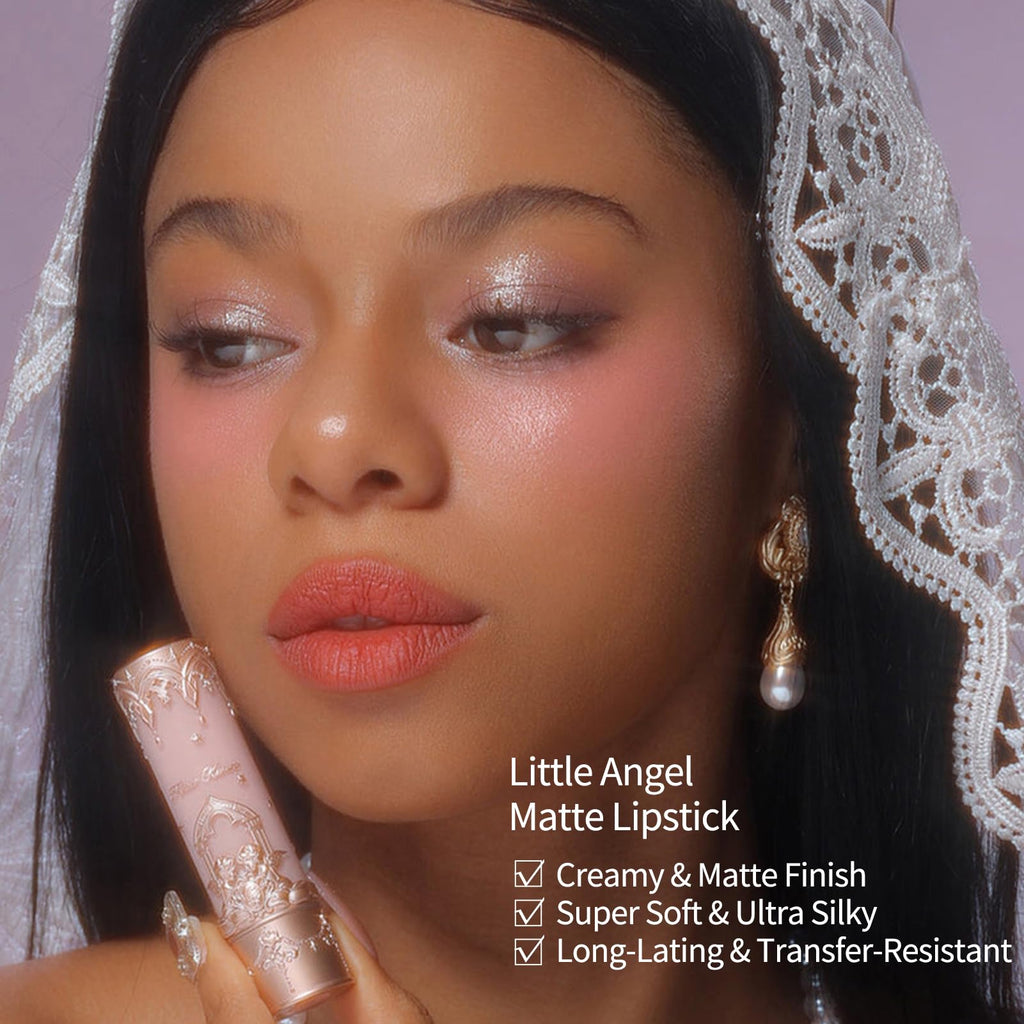 Flower Knows Little Angel Matte Lipstick,Super Soft & Ultra Silky Lip Mud Stick,Long Lasting & Moisturizing Vegan Lip Makeup for Girls&Women,Velvety Brown Finish(C09 Dark Angel)