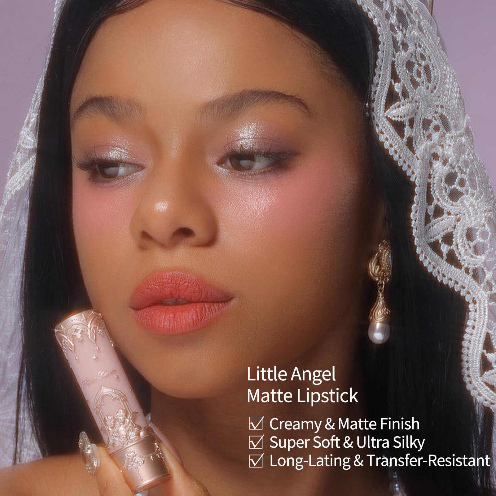 Flower Knows Little Angel Matte Lipstick,Super Soft & Ultra Silky Lip Mud Stick,Long Lasting & Moisturizing Vegan Lip Makeup for Girls&Women,Velvety Brown Finish(C09 Dark Angel)