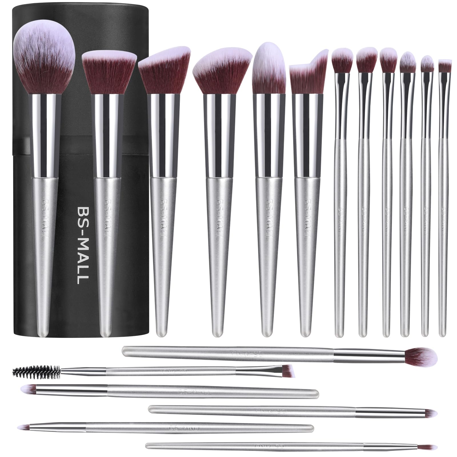 BS-MALL Professional Makeup Brush Set 18 Pcs Premium Synthetic Foundation Powder Concealers Eye Shadows Blush Makeup Brushes with Travel Case (Matte white beige)