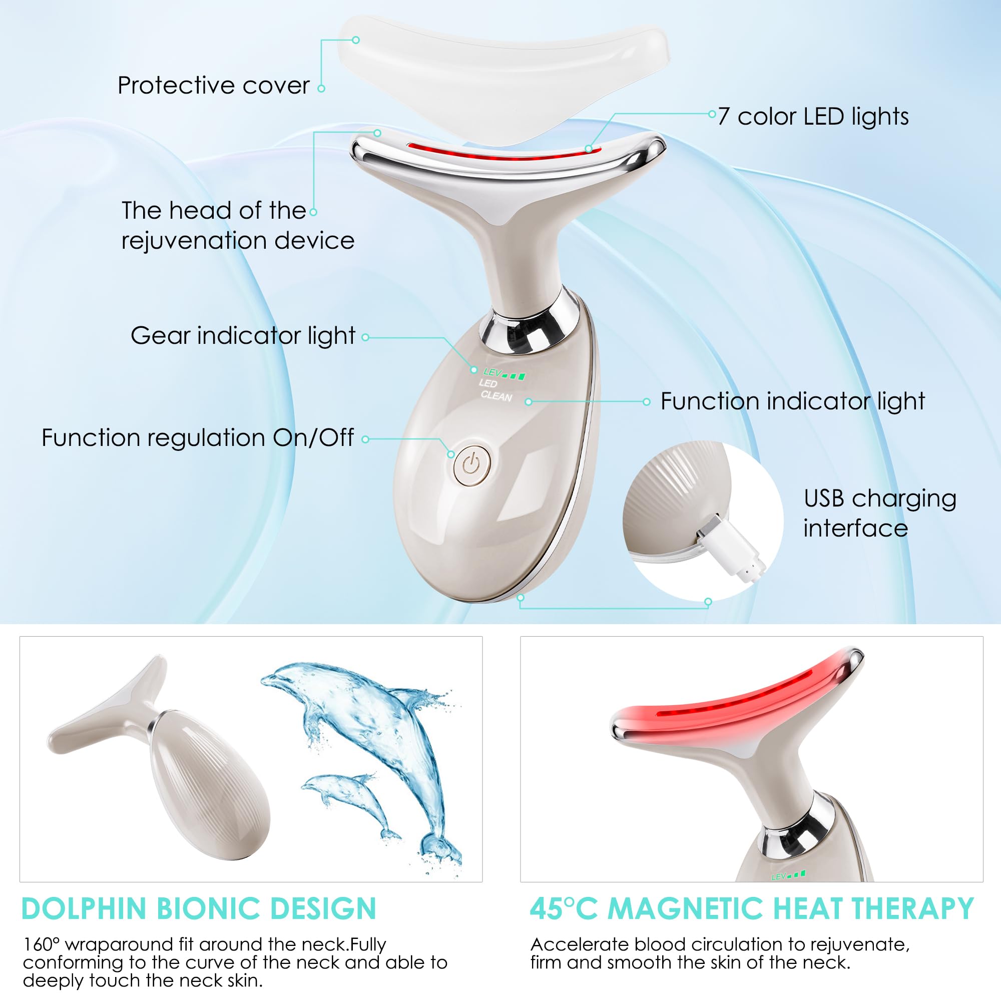 Facial Massager Face and Neck, Face 𝖲 culpting Wand Tool with 7 Color - Birthday, Christmas, Mothers Day, Valentines Day Gifts for Her Women Mom Best Friend Wife Teacher (White)