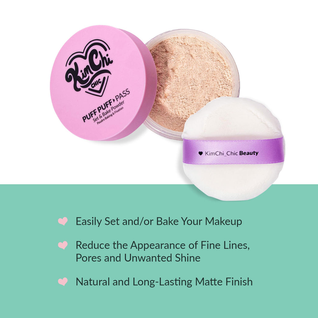 Kimchi Chic Beauty Puff Puff Pass Set and Bake Setting Powder for Makeup, Extra Fluffy Loose Face Powder Poof, Soft Natural Face Makeup for Uneven Skin Tone, 03 Translucent