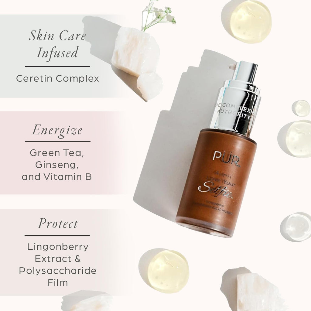 PÜR MINERALS 4-in-1 Love Your Selfie Longwear Foundation & Concealer Full Coverage Liquid Foundation, Hydrating Formula, Cruelty Free