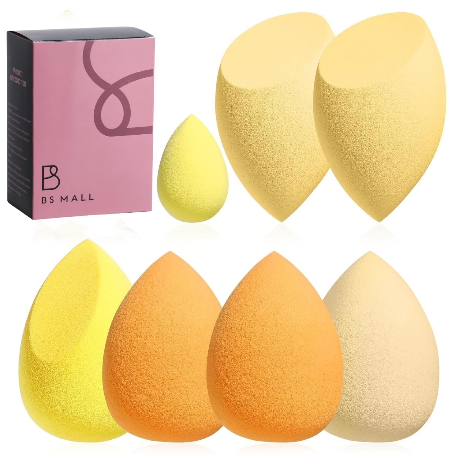 Makeup Sponge Set BS-MALL Blender Sponges 7 Pcs for Liquid, Cream, and Powder, Multi-colored with 1 Mini Makeup Sponge Pink (A-HotPink)