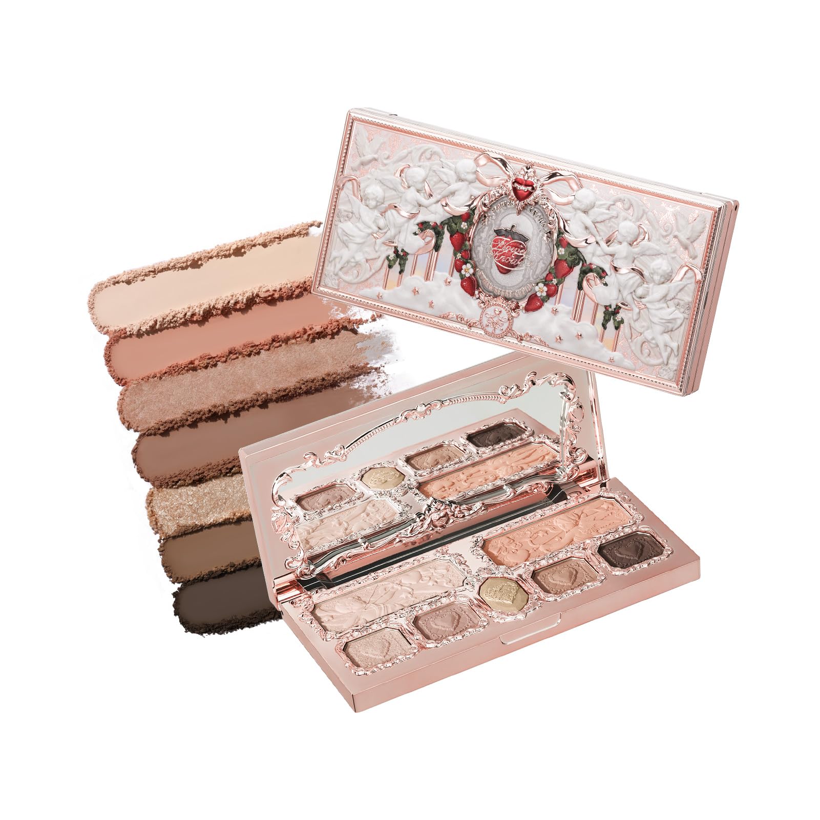 Flower Knows Strawberry Cupid Makeup Palette. Eyeshadow, Blush, Highlighting & Contour All-in-One +2 Shimmer Neutral Shades