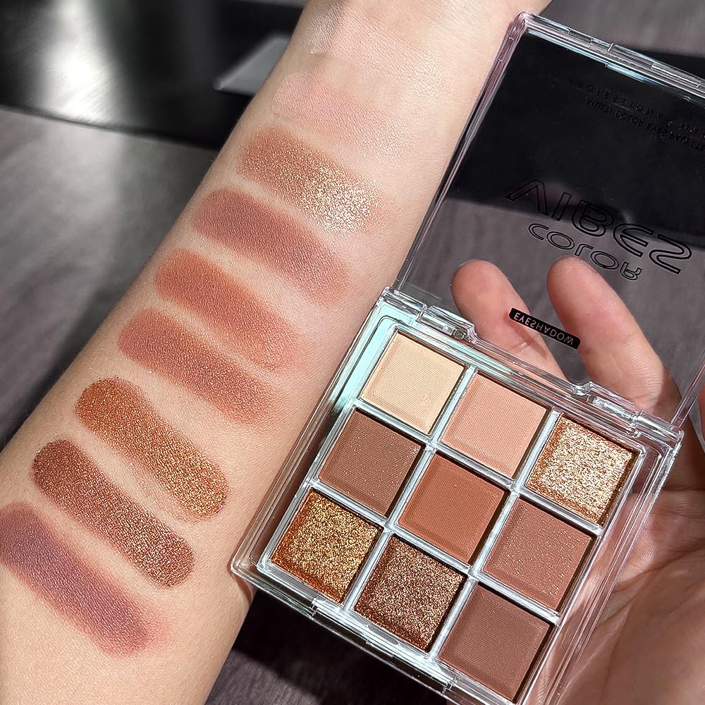 9 Color Brown Eyeshadow Palette - Rose Gold Dark Brown Bronze Naked Matte & Glitter Shades, Long-Lasting, Waterproof & Blendable, Natural Nude Eye Shadow Set sombras para ojos (Chocolate)