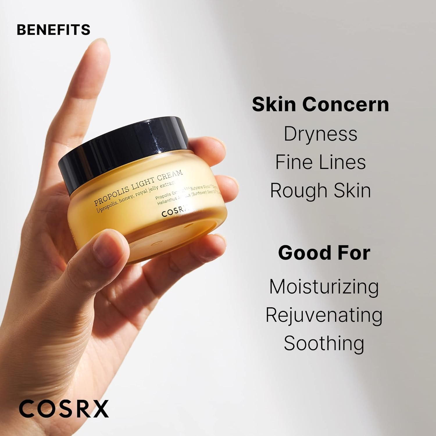 COSRX Full Fit Propolis Light Cream, 2.19 Fl.oz / 65ml, Propolis 64.5%, Hydrating Daily Day and Night Moisturiser, Korean Skin Care, Stocking Stuffers, Holiday Gifts, Gifts For Women