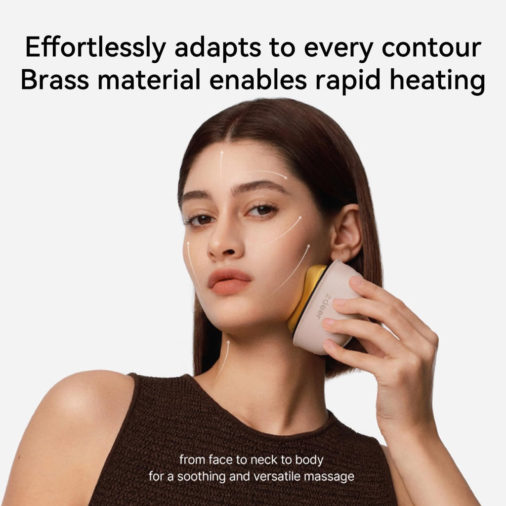 LED Red Light Therapy for Face & Neck Massager Facial Care Device – Electric Gua Sha Brass Tool with Heat & Vibration for Firming, Sculpting & Skincare, Red