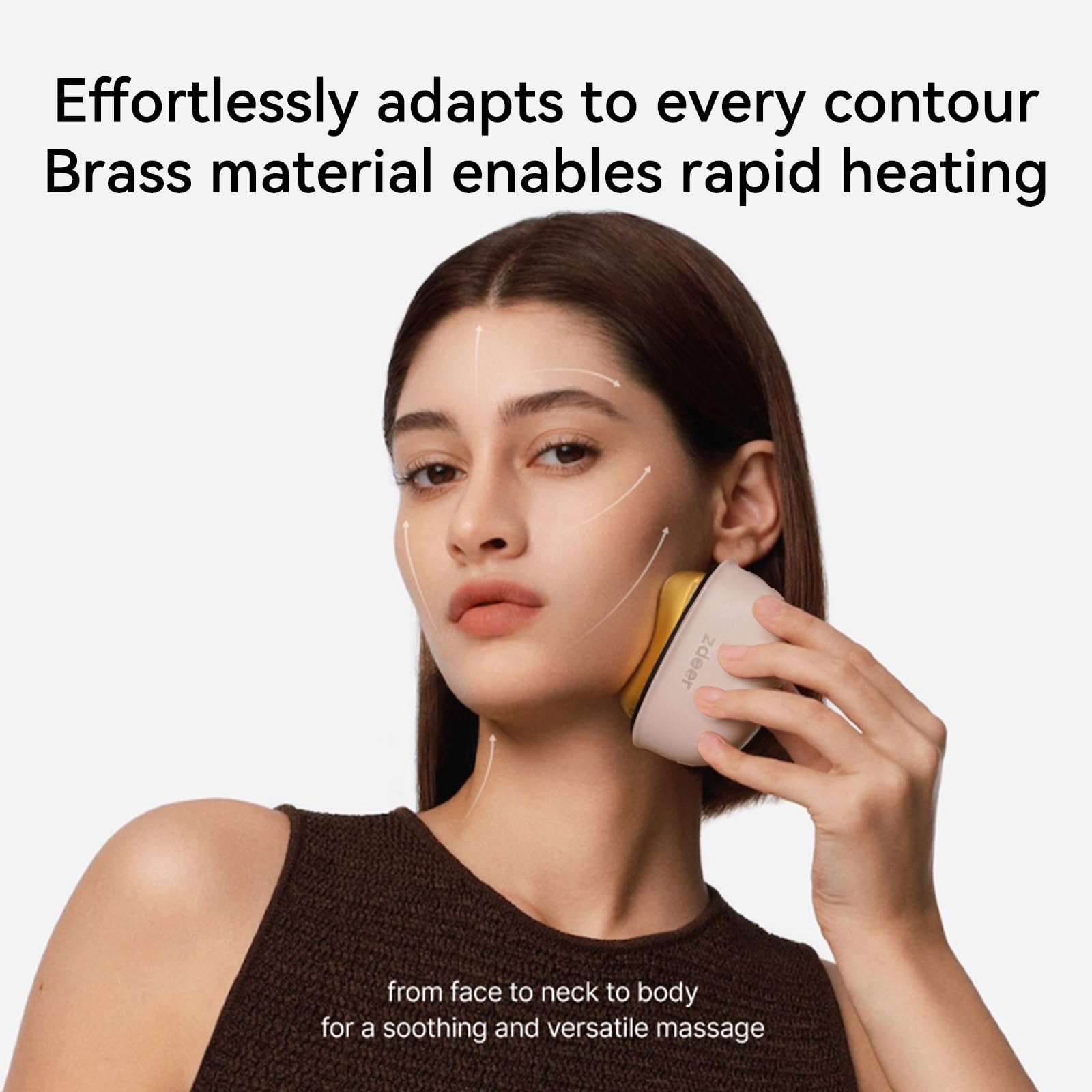 LED Red Light Therapy for Face & Neck Massager Facial Care Device – Electric Gua Sha Brass Tool with Heat & Vibration for Firming, Sculpting & Skincare, Red