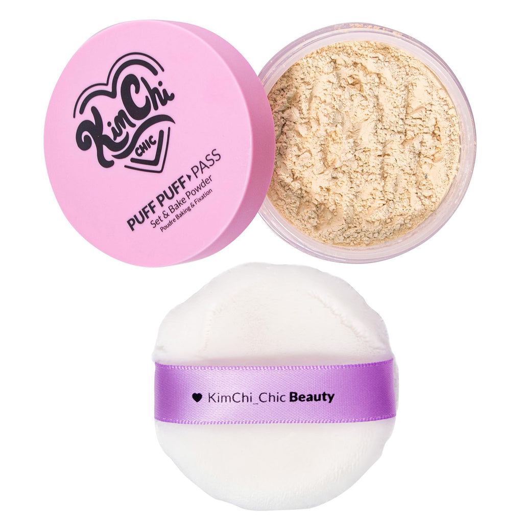 Kimchi Chic Beauty Puff Puff Pass Set and Bake Setting Powder for Makeup, Extra Fluffy Loose Face Powder Poof, Soft Natural Face Makeup for Uneven Skin Tone, 03 Translucent