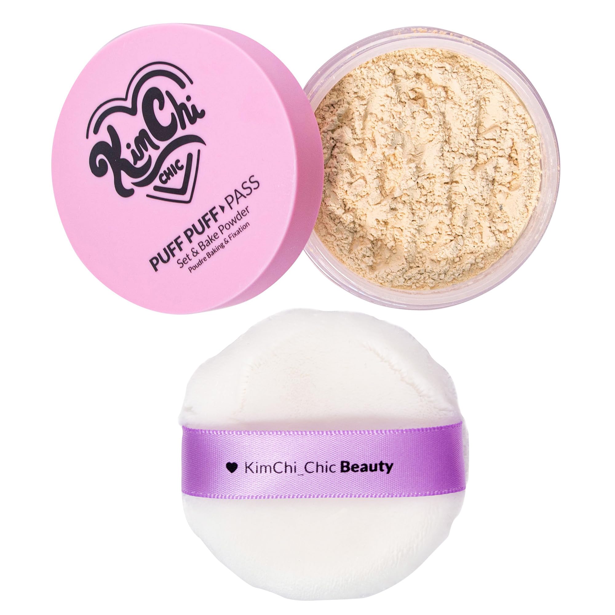 Kimchi Chic Beauty Puff Puff Pass Set and Bake Setting Powder for Makeup, Extra Fluffy Loose Face Powder Poof, Soft Natural Face Makeup for Uneven Skin Tone, 03 Translucent
