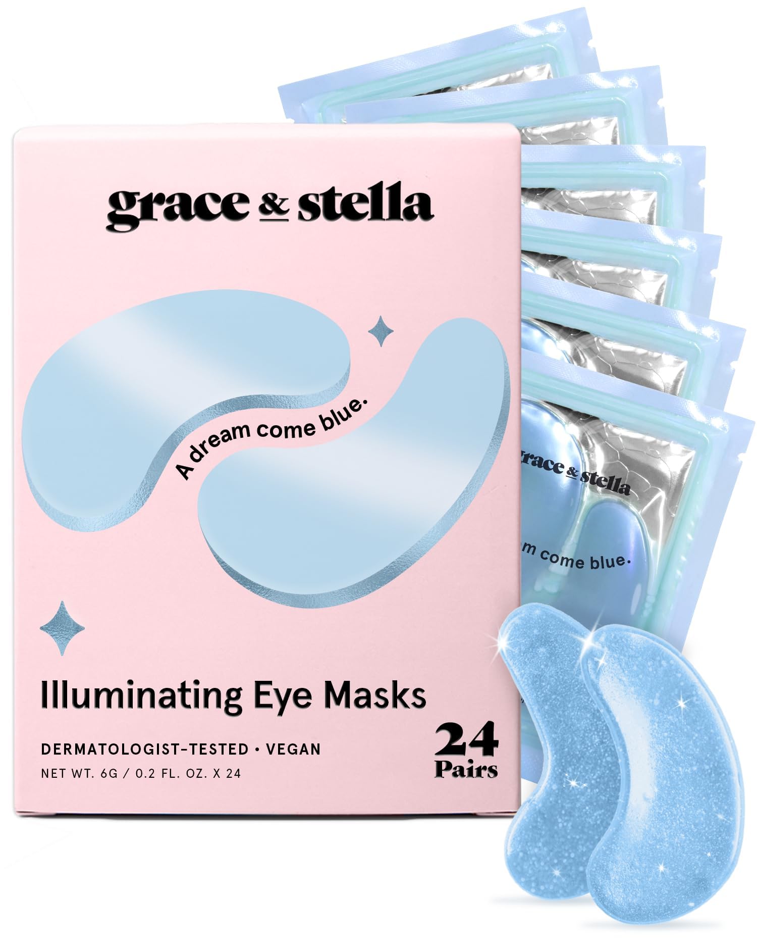 grace & stella Award Winning Under Eye Mask Reduce Dark Circles, Puffy Eyes, Undereye Bags, Wrinkles, Gel Under Eye Patches, Birthday Gifts for Women - Vegan - Thanksgiving Gifts (24 Pairs, Blue)