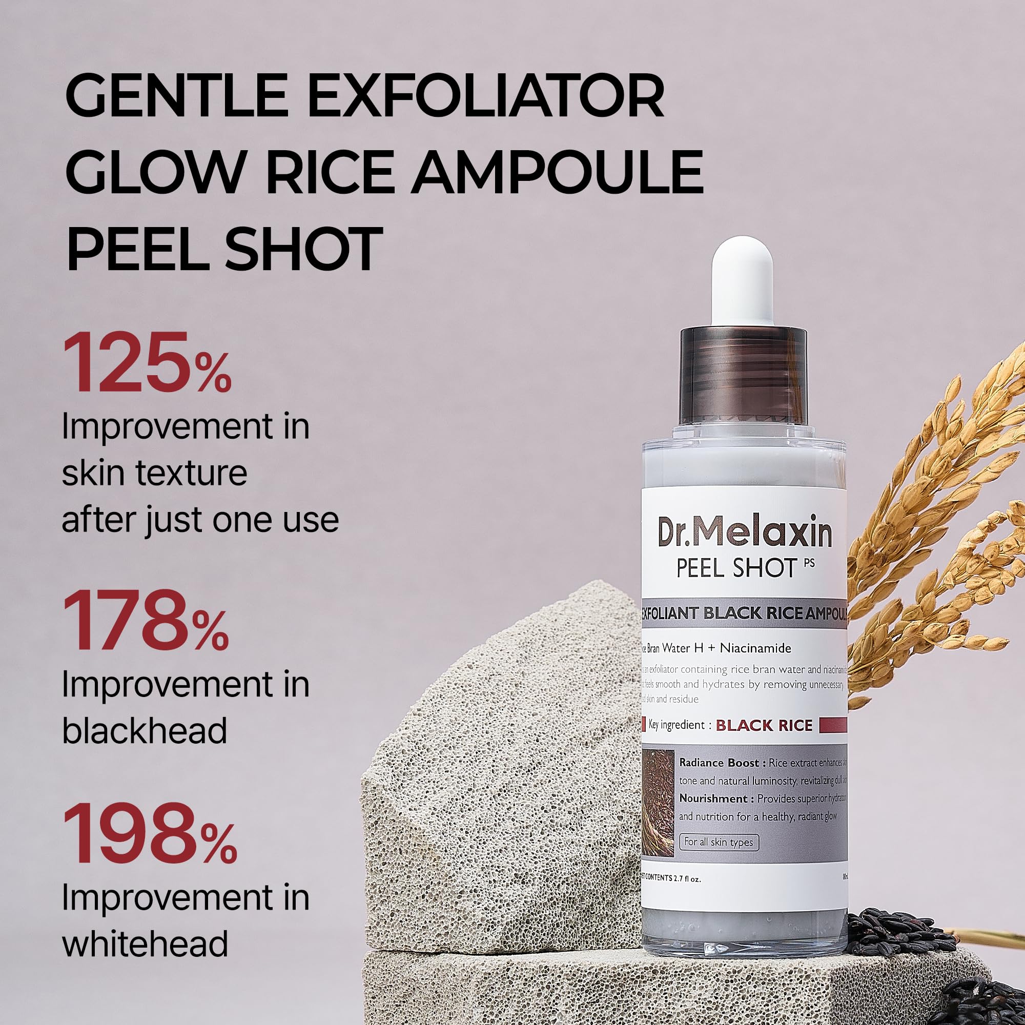Dr.Melaxin Peel Shot Glow Rice Peeling Ampoule 80ml Daily Soft Exfoliating Face and Body Scrub Dead Skin Cells Blackhead Remover for All Skin Types korean skin care