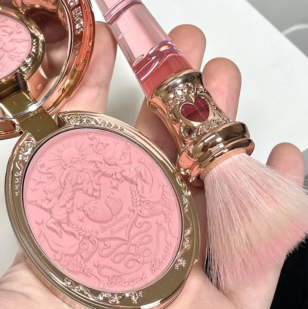 Flower Knows Strawberry Rococo Embossed Blush,Pink Matte Finish,Buildable & Blendable Powder Blush for cheeks,Natural Flush for All Skin Tones(03 Classic Ballet,5g)