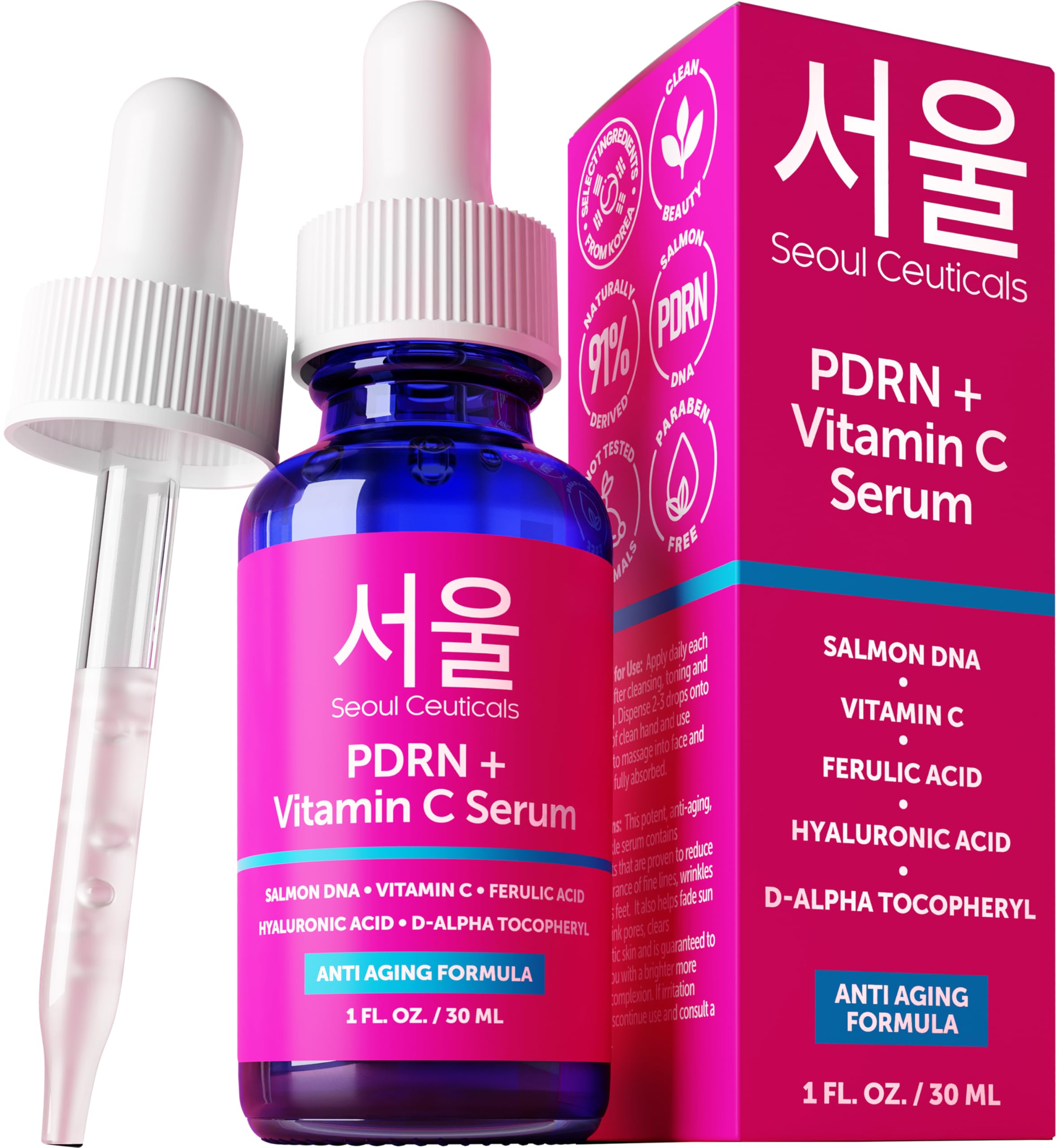 SeoulCeuticals PDRN Serum Salmon DNA Vitamin C Serum – Korean Skincare Anti Aging PDNR Skin Repair Booster – K Beauty Skin Care for Face 1oz