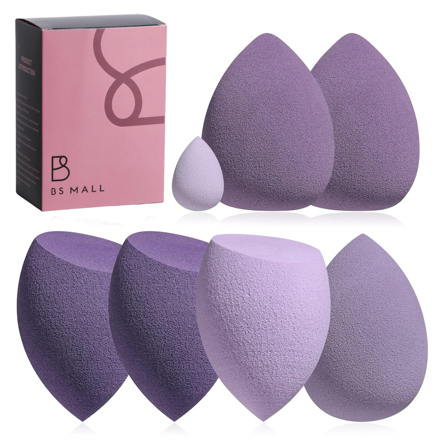 Makeup Sponge Set BS-MALL Blender Sponges 7 Pcs for Liquid, Cream, and Powder, Multi-colored with 1 Mini Makeup Sponge Pink (A-HotPink)