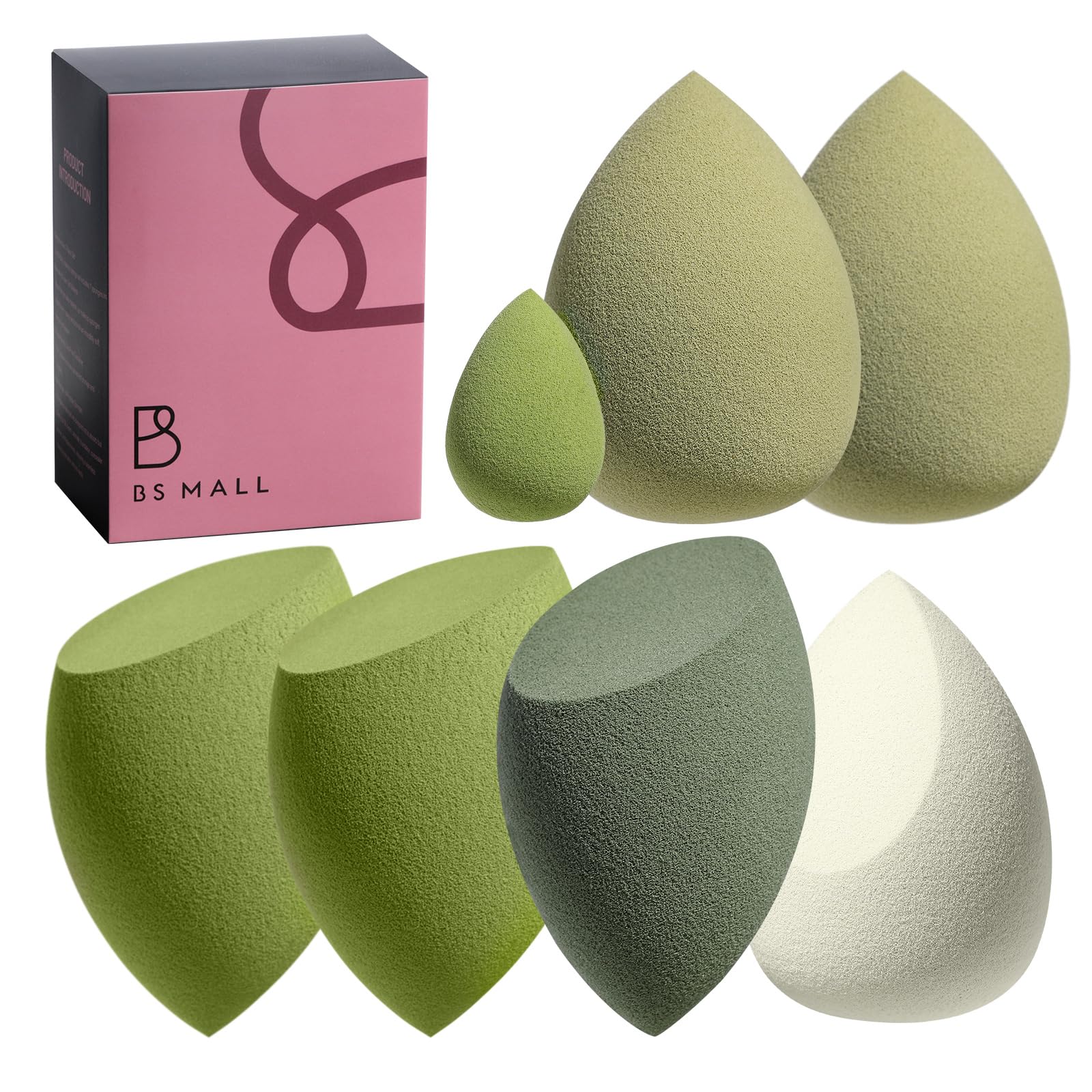 Makeup Sponge Set BS-MALL Blender Sponges 7 Pcs for Liquid, Cream, and Powder, Multi-colored with 1 Mini Makeup Sponge Pink (A-HotPink)