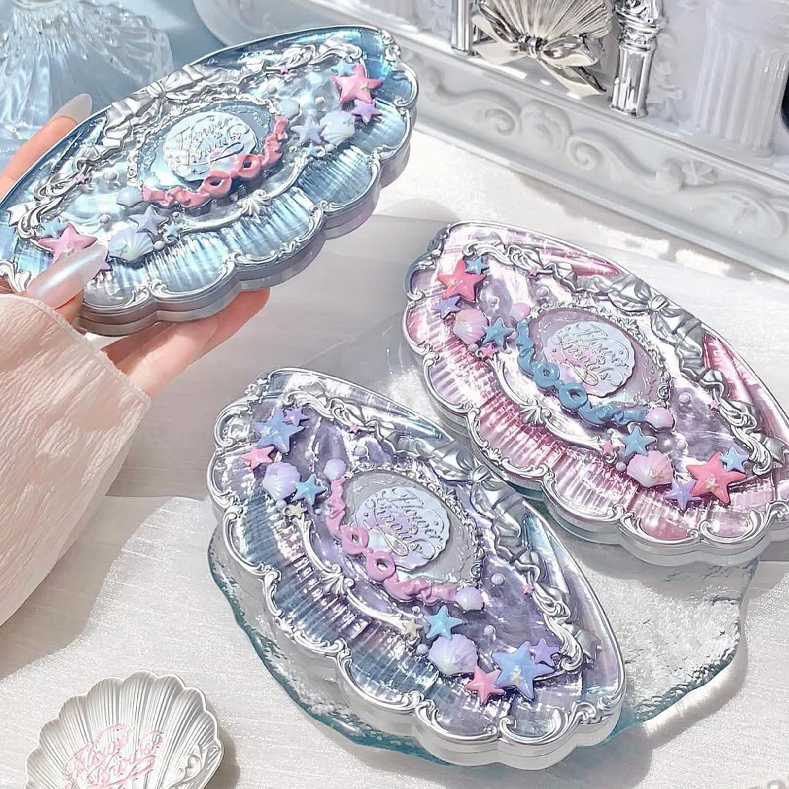 Flower Knows Shell's Jewel 6-Color Makeup Palette, Eyeshadow, Blush, Highlighting & Contour All-in-One