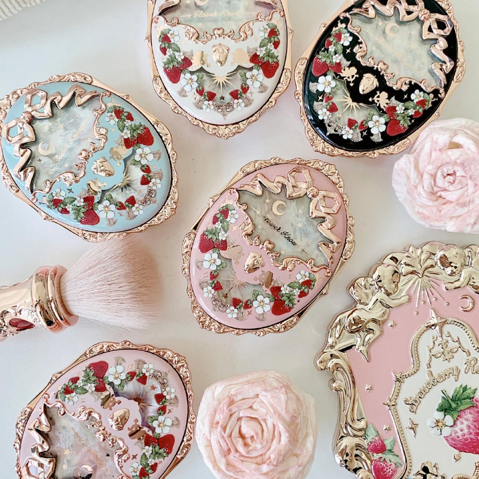 Flower Knows Strawberry Rococo Embossed Blush,Pink Matte Finish,Buildable & Blendable Powder Blush for cheeks,Natural Flush for All Skin Tones(03 Classic Ballet,5g)