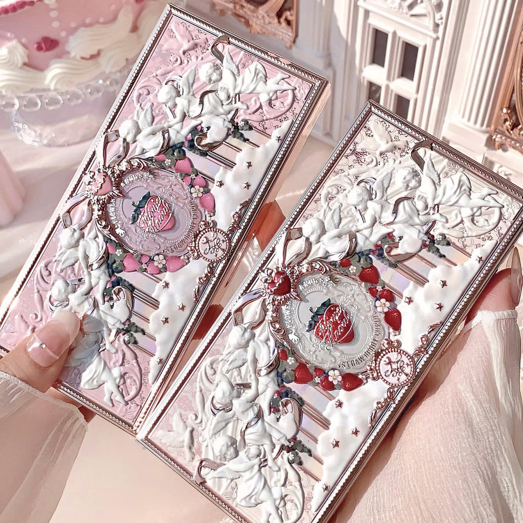 Flower Knows Strawberry Cupid Makeup Palette. Eyeshadow, Blush, Highlighting & Contour All-in-One +2 Shimmer Neutral Shades