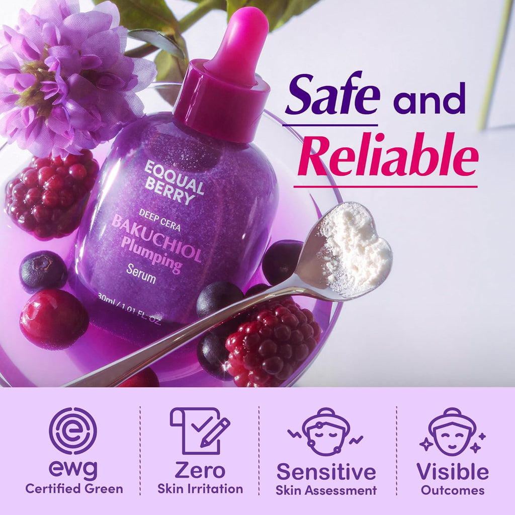 EQQUALBERRY Bakuchiol Plumping Face Serum - Retinol Natural Alternative for Sensitive Skin