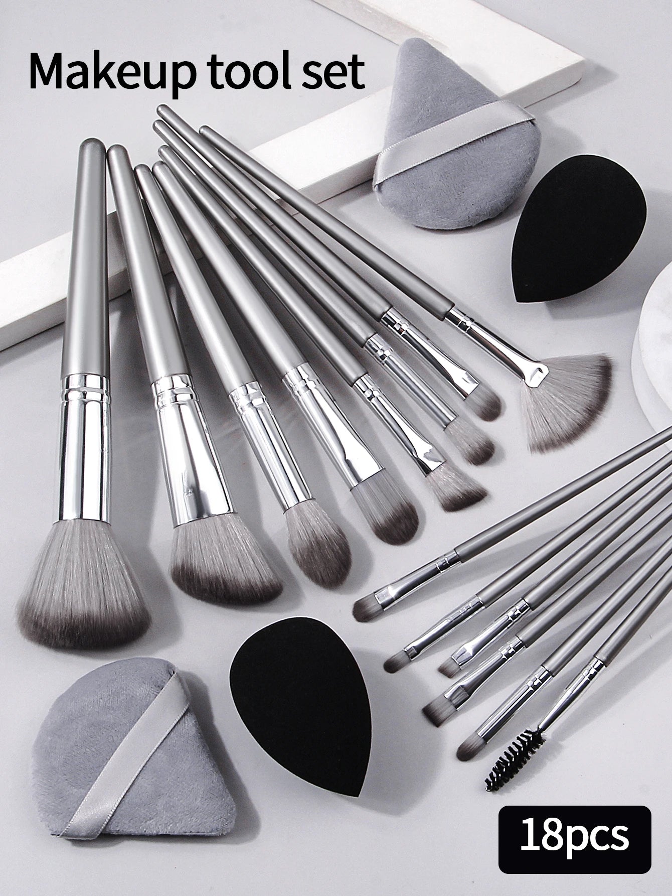 14pcs Makeup Brush Set. Portable Soft Makeup Tool&2pcs Dual Use Brush Egg&2pcs Triangle Sponge Makeup Powder Puff