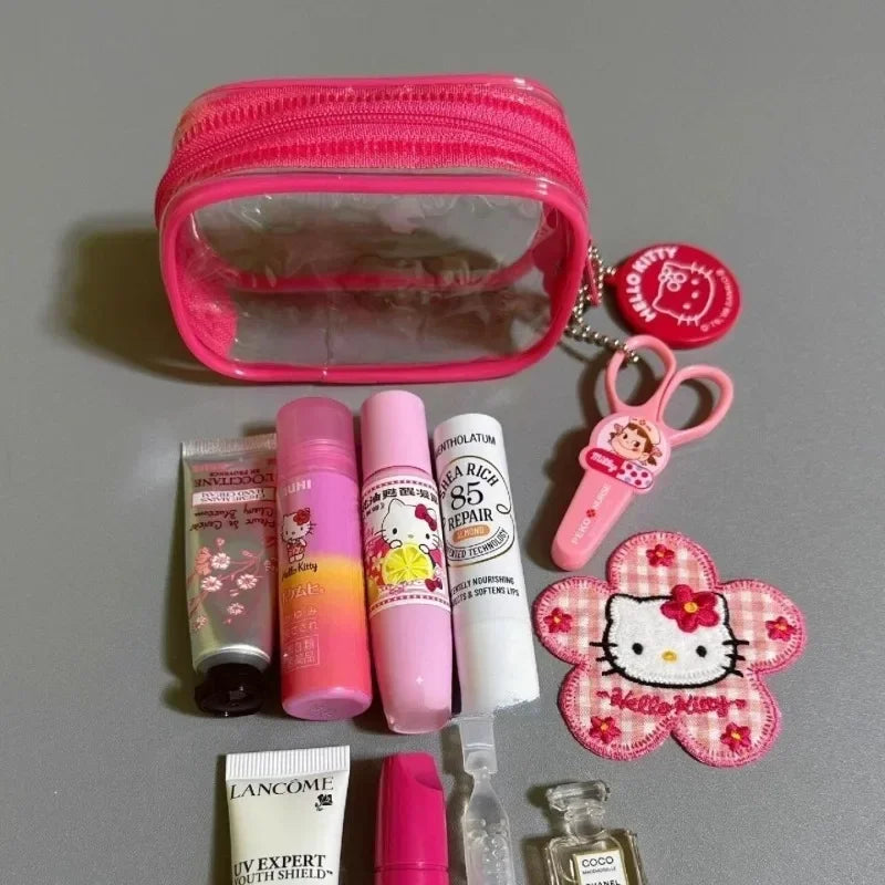 Hello Kitty Mini Organizer Makeup Bag Cute Transparent Waterproof Travel Cosmetic Case Small Portable