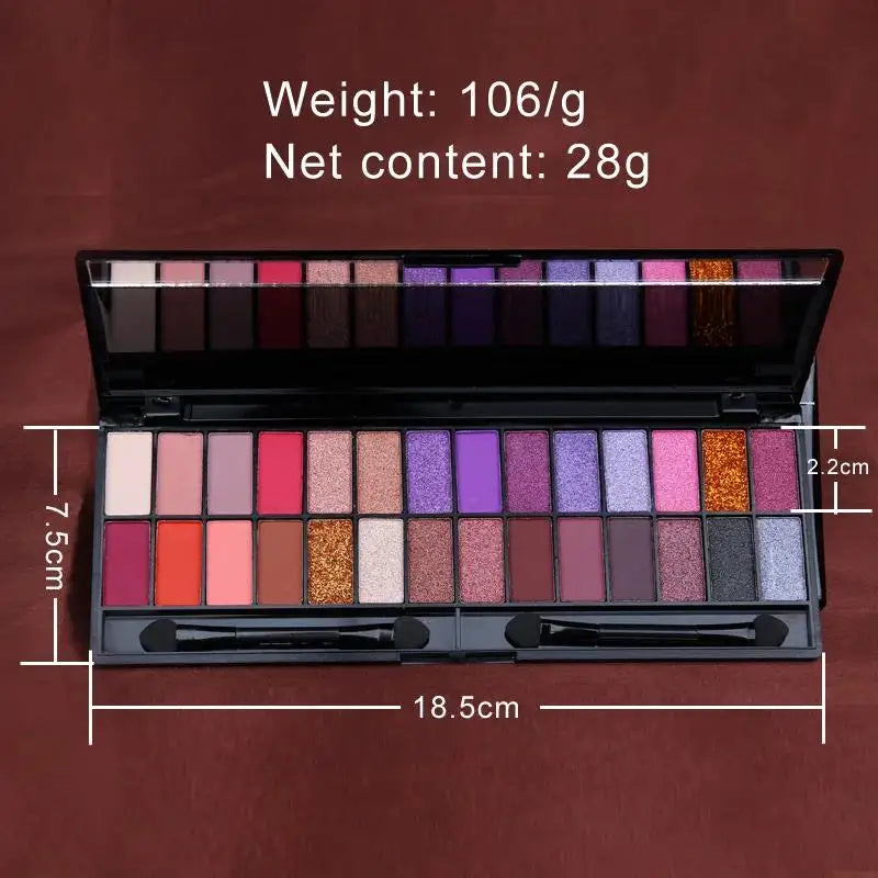 Matte Shimmer Eyeshadow Palette 28 Colors Waterproof Long Lasting Professional Makeup Kit With Dual Ended Brush