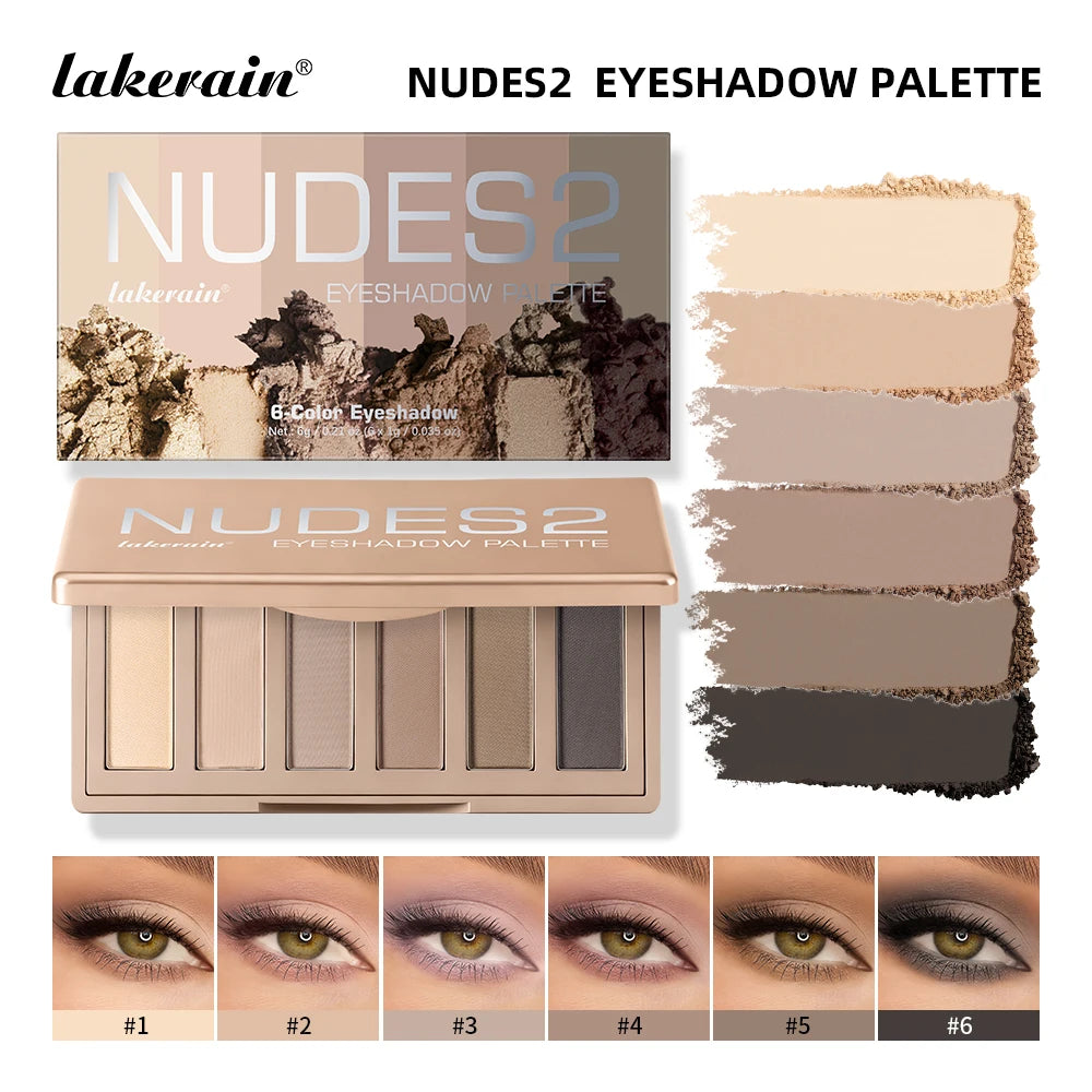 6 Colors Matte Nude Eyeshadow Shades Palette Long-Lasting All Day Fine & Non-Flying Powder Neutral Eyeshadow Makeup High Pigment