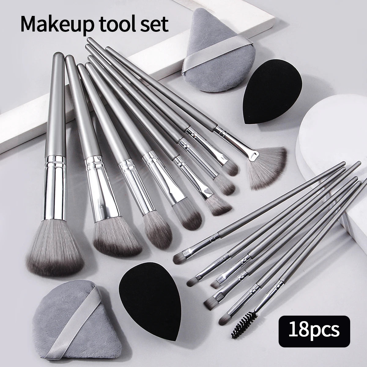 14pcs Makeup Brush Set. Portable Soft Makeup Tool&2pcs Dual Use Brush Egg&2pcs Triangle Sponge Makeup Powder Puff