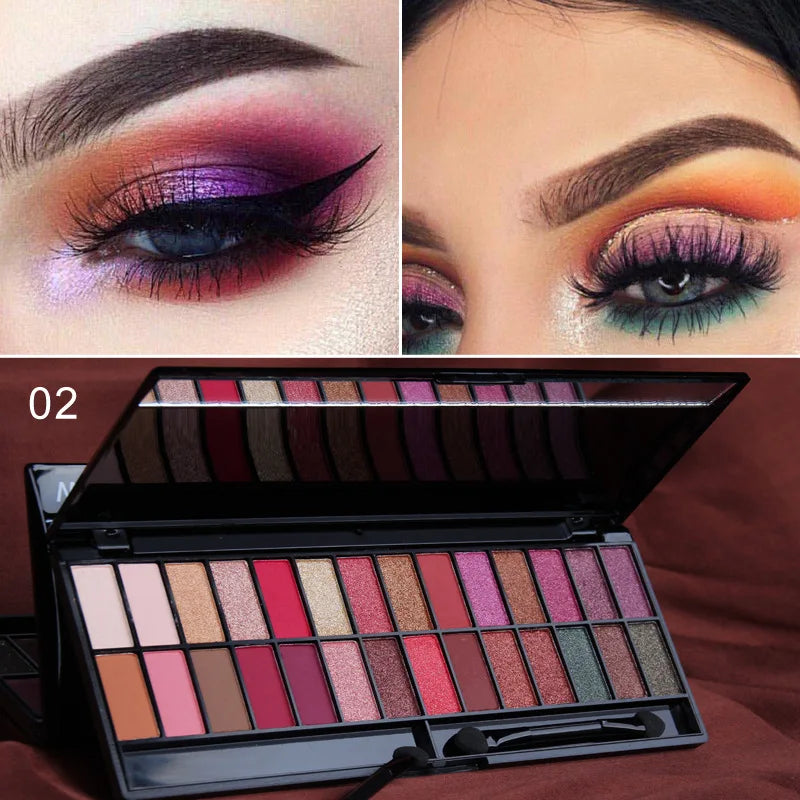 Matte Shimmer Eyeshadow Palette 28 Colors Waterproof Long Lasting Professional Makeup Kit With Dual Ended Brush