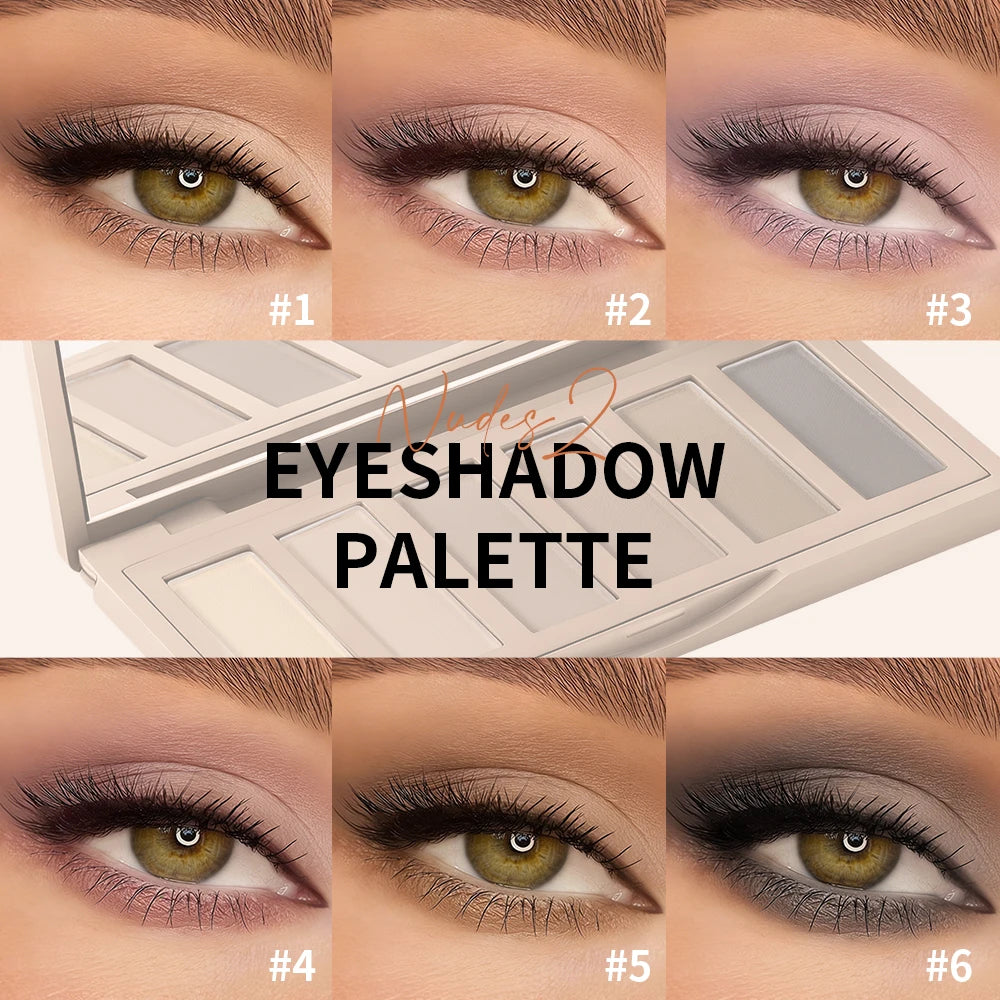 6 Colors Matte Nude Eyeshadow Shades Palette Long-Lasting All Day Fine & Non-Flying Powder Neutral Eyeshadow Makeup High Pigment