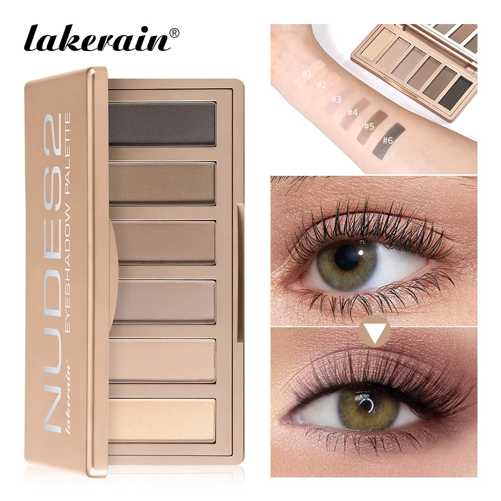 6 Colors Matte Nude Eyeshadow Shades Palette Long-Lasting All Day Fine & Non-Flying Powder Neutral Eyeshadow Makeup High Pigment