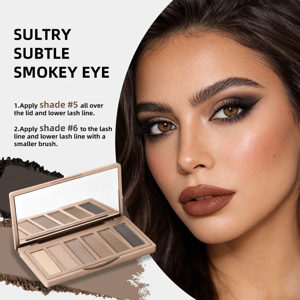 6 Colors Matte Nude Eyeshadow Shades Palette Long-Lasting All Day Fine & Non-Flying Powder Neutral Eyeshadow Makeup High Pigment