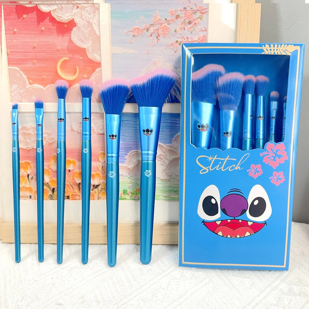6pcs pink cartoon cute Stitch makeup brush set, wooden makeup brush eye shadow brush, gift box packaging.