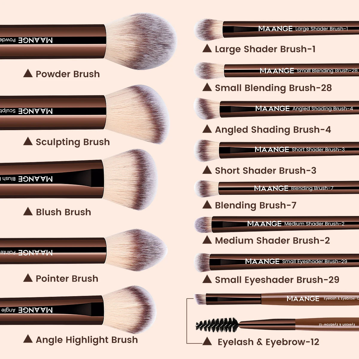 13pcs Makeup Brush Set Foundation Concealer Powder Eyeshadow Blush Brush & Kabuki Blending Brush.