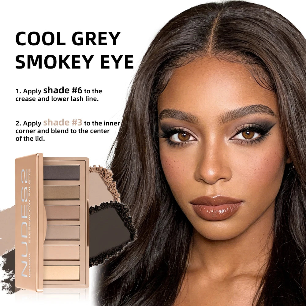 6 Colors Matte Nude Eyeshadow Shades Palette Long-Lasting All Day Fine & Non-Flying Powder Neutral Eyeshadow Makeup High Pigment